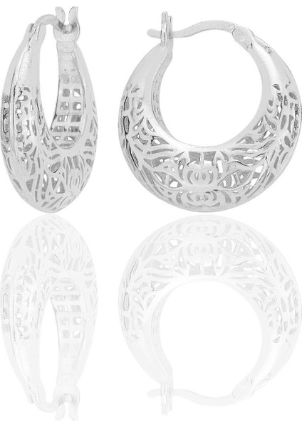 Gümüş Beyaz Altın Rodyumlu Özel Işçilikli,işlemeli Füzyon Halka Küpe SGTL12543RODAJ