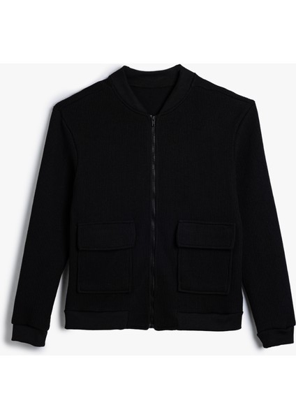 Oversize Ceket Fermuarlı Kapaklı Cep Detaylı Pamuk Karışımlı