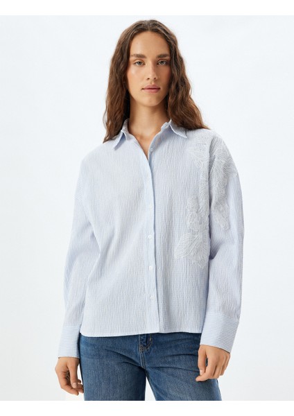 Floral Işleme Detaylı Gömlek Rahat Kalıp Uzun Kollu modelleri