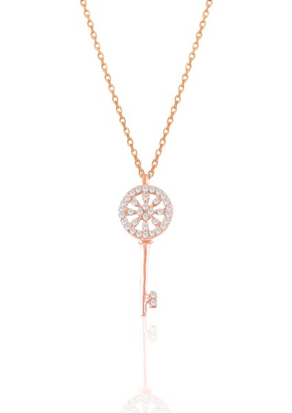 Gümüş Rose Zirkon Taşlı Anahtar Kolye SGTL10930ROSE