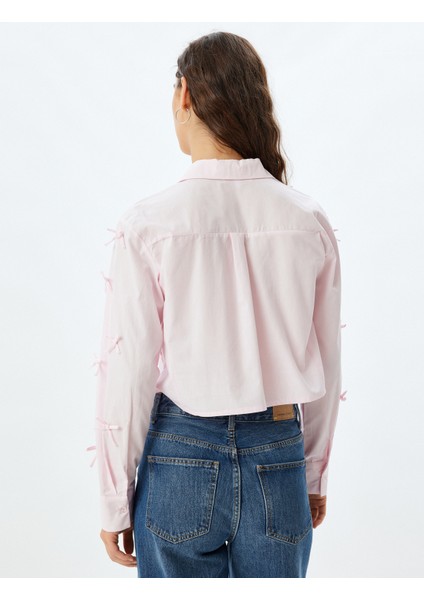Fiyonklu Poplin Crop Gömlek Slim Fit Uzun Kollu fırsatları