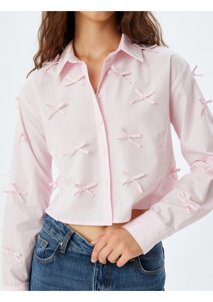 Fiyonklu Poplin Crop Gömlek Slim Fit Uzun Kollu indirimleri