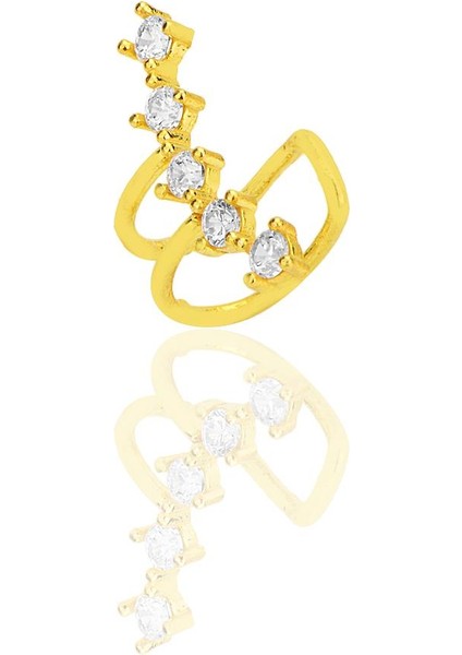 Gümüş Altın Yaldızlı Zirkon Taşlı Işıltı Sıkıştırmalı Kıkırdak Küpe SGTL12554GOLD