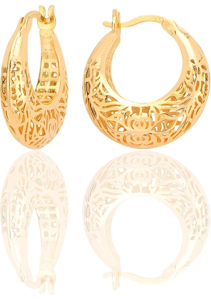 Gümüş Altın Yaldızlı Özel Işçilikli, Işlemeli Füzyon Halka Küpe SGTL12543GOLD