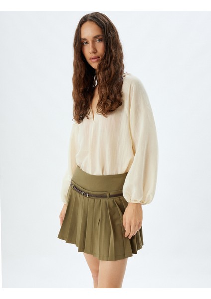 Pileli Mini Etek Kemerli Standart Bel Rahat Kalıp fiyatları