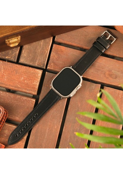 Apple Watch Siyah Deri Kordon 38MM 40MM 41MM 3 4 5 6 7 Se 8 9 Uyumlu Hakiki Deri Kayış