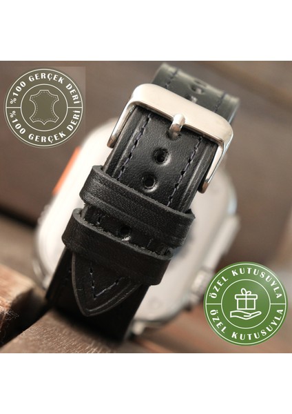Apple Watch Siyah Deri Kordon 38MM 40MM 41MM 3 4 5 6 7 Se 8 9 Uyumlu Hakiki Deri Kayış modelleri