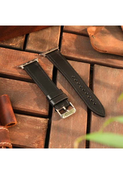 Apple Watch Siyah Deri Kordon 38MM 40MM 41MM 3 4 5 6 7 Se 8 9 Uyumlu Hakiki Deri Kayış