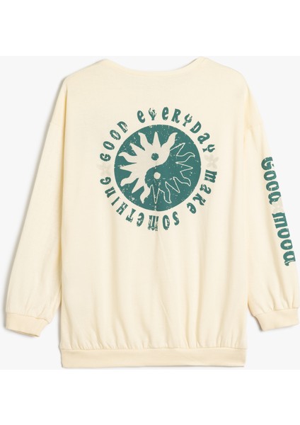 Slogan Baskılı Sweatshirt Boxy Bisiklet Yaka Şardonlu Pamuklu fiyatları