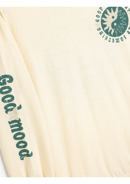 Slogan Baskılı Sweatshirt Boxy Bisiklet Yaka Şardonlu Pamuklu modelleri