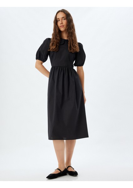 Kısa Balon Kol Poplin Elbise Midi Boy Bebe Yaka Pamuklu fiyatları
