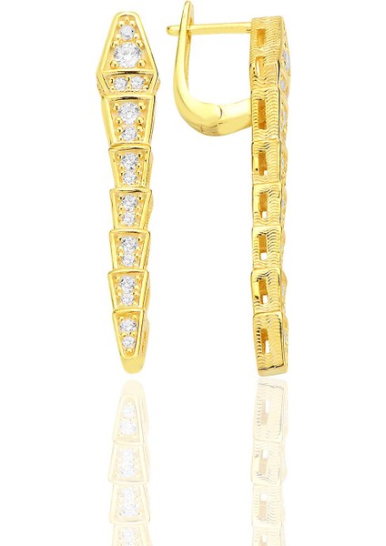 Gümüş Altın Yaldızlı Zirkon Taşlı Özel Tasarım Hareketli Yılan Küpe SGTL12537GOLD
