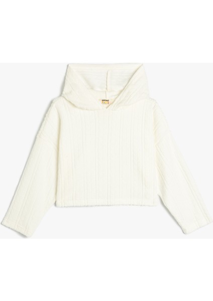 Crop Sweatshirt Kapşonlu Dokulu Manşetleri Lastikli