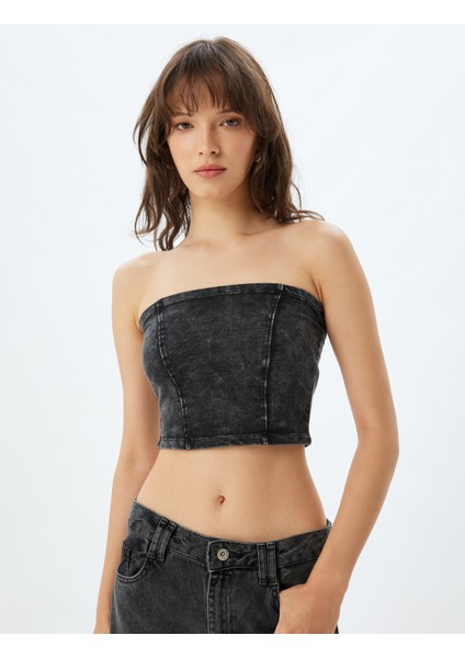 Crop Straplez Büstiyer Soluk Efektli Pamuklu Slim Fit modelleri