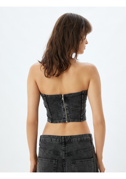 Crop Straplez Büstiyer Soluk Efektli Pamuklu Slim Fit fırsatları
