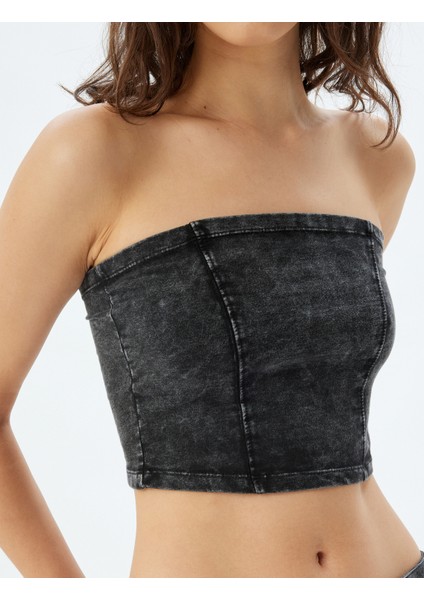 Crop Straplez Büstiyer Soluk Efektli Pamuklu Slim Fit indirimleri