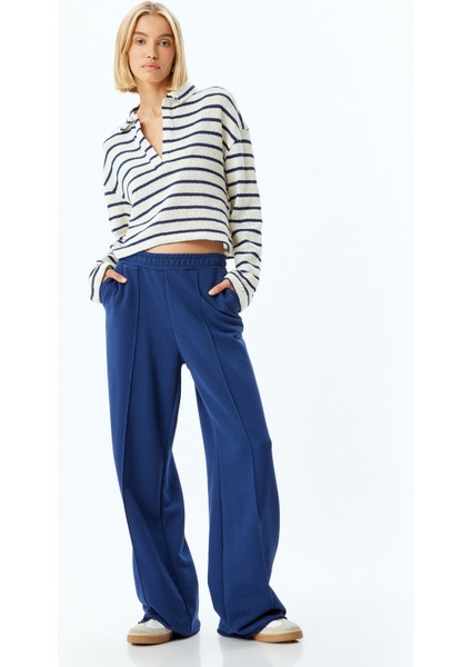 Polo Yaka Crop Kazak Ince Örme Uzun Kollu