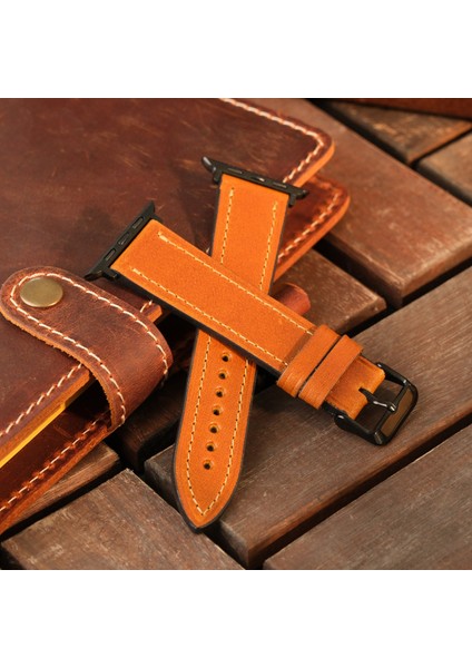 Apple Watch Kordon 38MM 40MM 41MM 3 4 5 6 7 Se 8 9 Uyumlu Hardal Rengi Hakiki Deri Kayış fiyatları