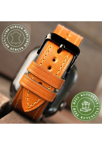 Apple Watch Kordon 38MM 40MM 41MM 3 4 5 6 7 Se 8 9 Uyumlu Hardal Rengi Hakiki Deri Kayış modelleri