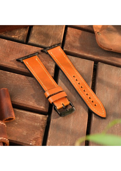 Apple Watch Kordon 38MM 40MM 41MM 3 4 5 6 7 Se 8 9 Uyumlu Hardal Rengi Hakiki Deri Kayış indirimleri