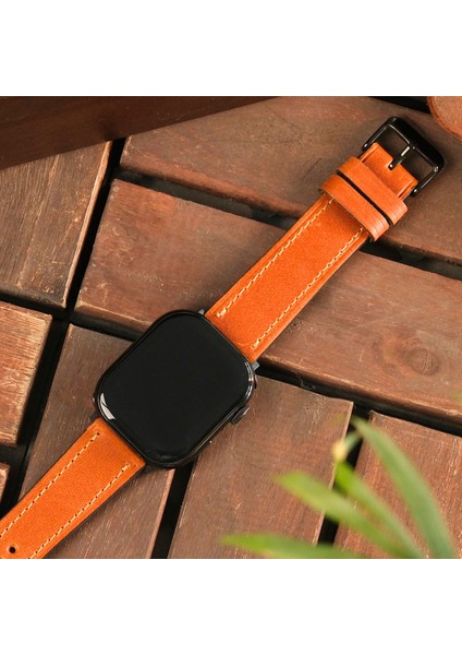 Apple Watch Kordon 38MM 40MM 41MM 3 4 5 6 7 Se 8 9 Uyumlu Hardal Rengi Hakiki Deri Kayış
