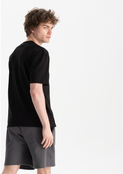 Erkek Siyah %100 Organik Pamuk Relax Fit Bisiklet Yaka T-Shirt