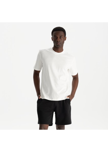 Erkek Beyaz %100 Organik Pamuk Relax Fit Bisiklet Yaka T-Shirt