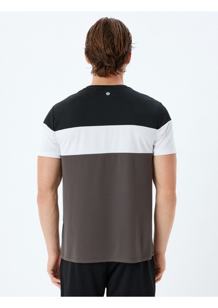 Spor Tişört Slogan Baskılı Bisiklet Yaka Renk Bloklu Kısa Kollu fırsatları