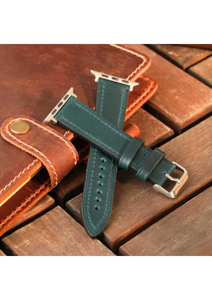 Apple Watch Kordon 38MM 40MM 41MM 3 4 5 6 7 Se 8 9 Uyumlu Hakiki Deri Kayış Mavi