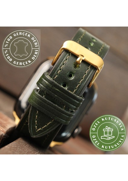 Apple Watch Kordon 38MM 40MM 41MM 3 4 5 6 7 Se 8 9 Uyumlu Kahverengi Hakiki Deri Kayış Yeşil modelleri