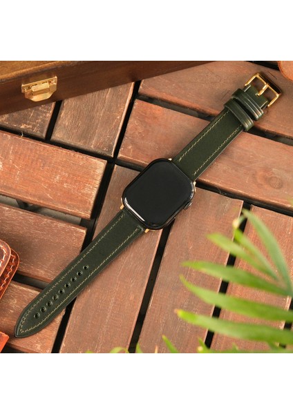 Apple Watch Kordon 38MM 40MM 41MM 3 4 5 6 7 Se 8 9 Uyumlu Kahverengi Hakiki Deri Kayış Yeşil