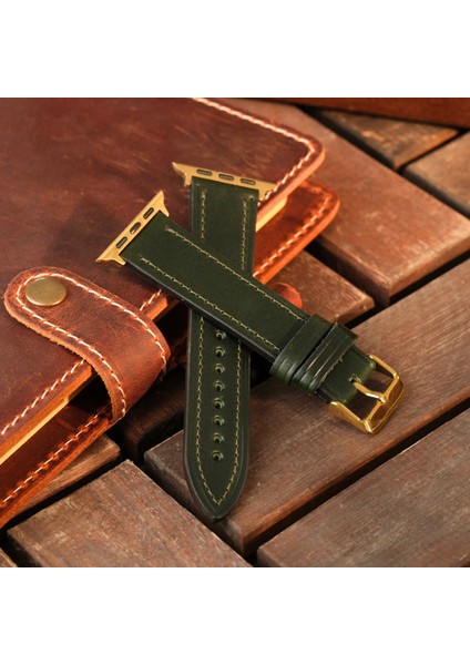 Apple Watch Kordon 38MM 40MM 41MM 3 4 5 6 7 Se 8 9 Uyumlu Kahverengi Hakiki Deri Kayış Yeşil fiyatları