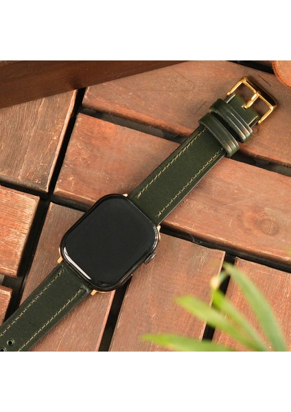 Apple Watch Kordon 38MM 40MM 41MM 3 4 5 6 7 Se 8 9 Uyumlu Kahverengi Hakiki Deri Kayış Yeşil