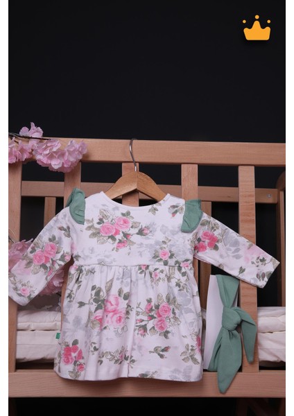Babyhola Kız Bebek Omuz Fırfır Detaylı Çiçek Desenli Bandanalı Elbise 23625 indirimleri