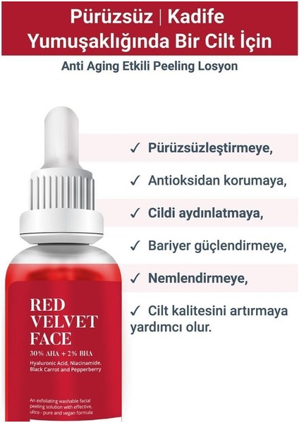 Red Velvet 30% Aha + 2% Bha Yüz Peeling Serumu 30ML fiyatları