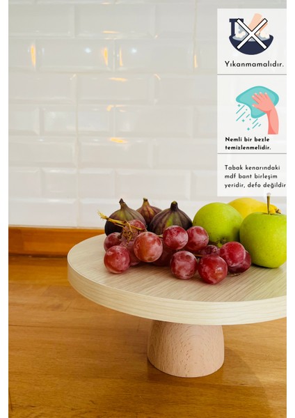 Justwood Mdf Tabaklı Kayın Top Ayaklı Lucca Yuvarlak Pasta Sunum Servis Tabağı fiyatları