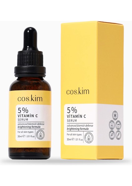 5% C Vitamini ve Aydınlatıcı, Antioksidan Cilt Bakım Serumu | 5% Vitamin C Serum 30 ml