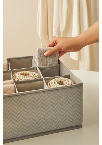 3'lü Bölmeli Gri Çekmece İçi Dolap Çamaşır Düzenleyici Katlanır Saklama Kutusu Organizer Set