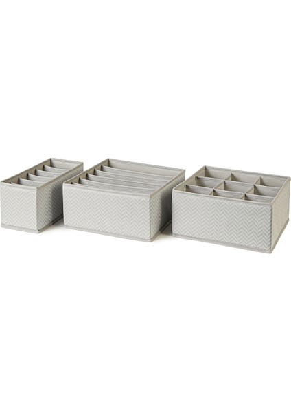 3'lü Bölmeli Gri Çekmece İçi Dolap Çamaşır Düzenleyici Katlanır Saklama Kutusu Organizer Set