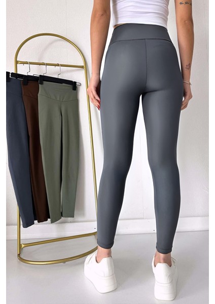 Kadın Yeni Sezon Fitilli Esnek Parlak Yüksek Bel Tayt fırsatları