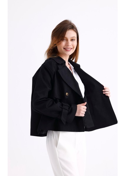 %100 Pamuk Gabardin Astarlı Oversize Geniş Kalıp Kadın Crop Kısa Trençkot 1122 fiyatları