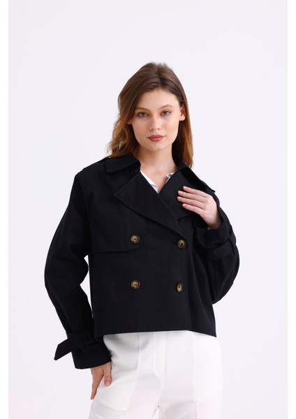 %100 Pamuk Gabardin Astarlı Oversize Geniş Kalıp Kadın Crop Kısa Trençkot 1122 modelleri