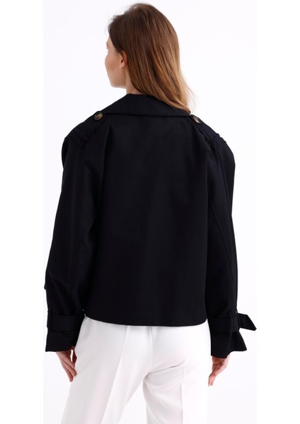 %100 Pamuk Gabardin Astarlı Oversize Geniş Kalıp Kadın Crop Kısa Trençkot 1122 fırsatları