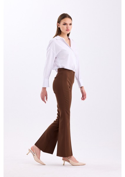 Yüksek Bel Ispanyol Paça Kadın Kumaş Pantolon 3345 modelleri