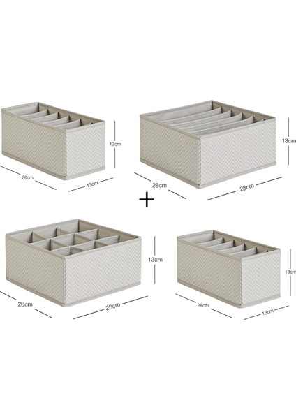 4'lü Bölmeli Petek Gri Çekmece İçi Dolap Çamaşır Düzenleyici Katlanır Saklama Kutusu Organizer Set