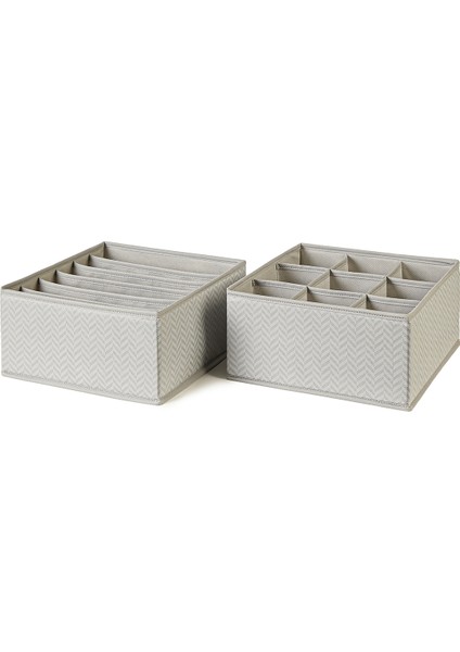 2'li Bölmeli Gri Çekmece İçi Dolap Çamaşır Düzenleyici Katlanır Saklama Kutusu Organizer Set
