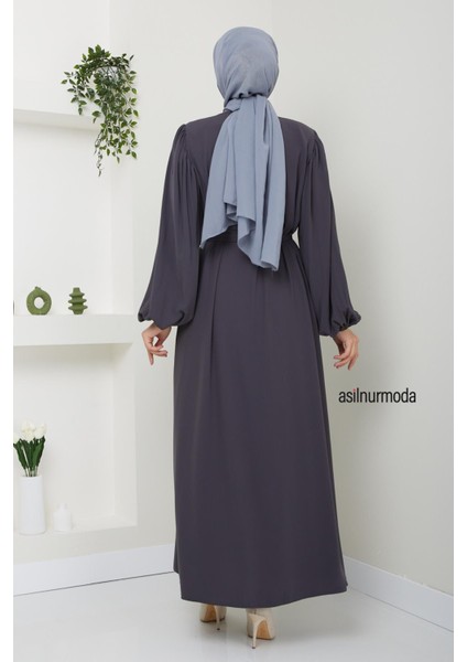 Hale Omuz Pileli Balon Kol Ferace Füme fırsatları