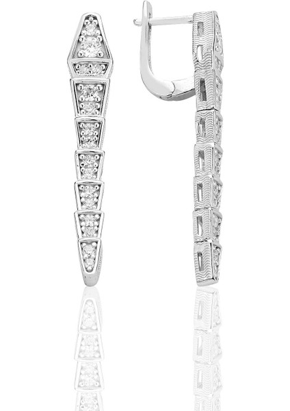 Gümüş Rodyumlu Zirkon Taşlı Özel Tasarım Hareketli Yılan Küpe SGTL12537RODAJ