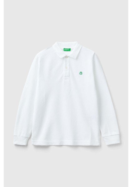 Erkek Çocuk Polo Yaka Uzun Kol Tişört - Beyaz