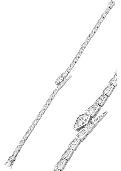 Gümüş Rodyumlu Zirkon Taşlı Özel Tasarım Hareketli Yılan Bileklik SGTL12559RODAJ